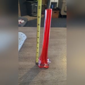 Vintage Murano Style Art Glass Vase Elephant Foot Red w Clear Bottom